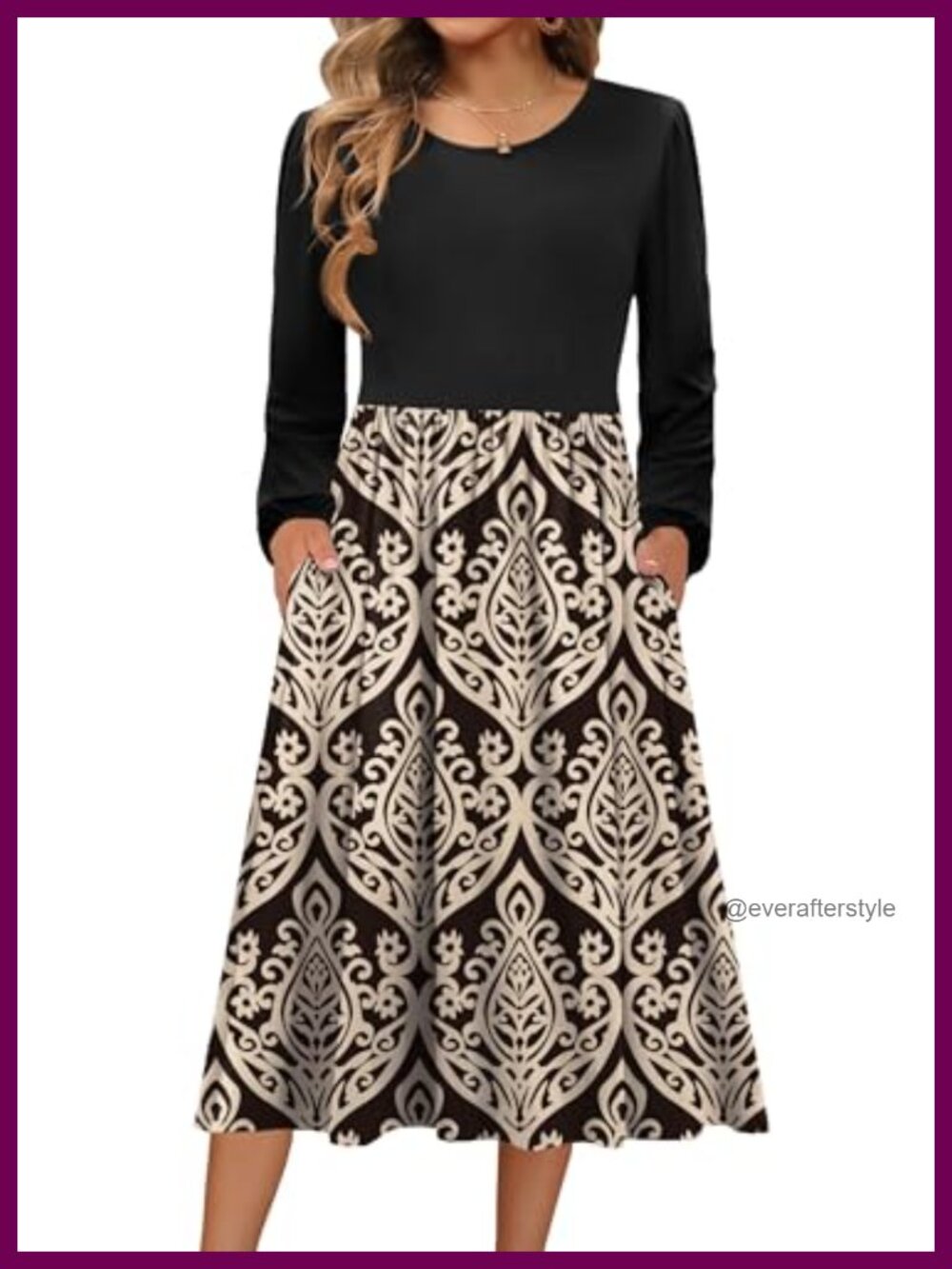Long Sleeve A-Line Midi Dress with Pockets
